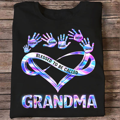 Blessed to be Called Grandma Mom with Kids' Handprint - Personalized Shirt - Sentimental Gift for Grandma, Mom