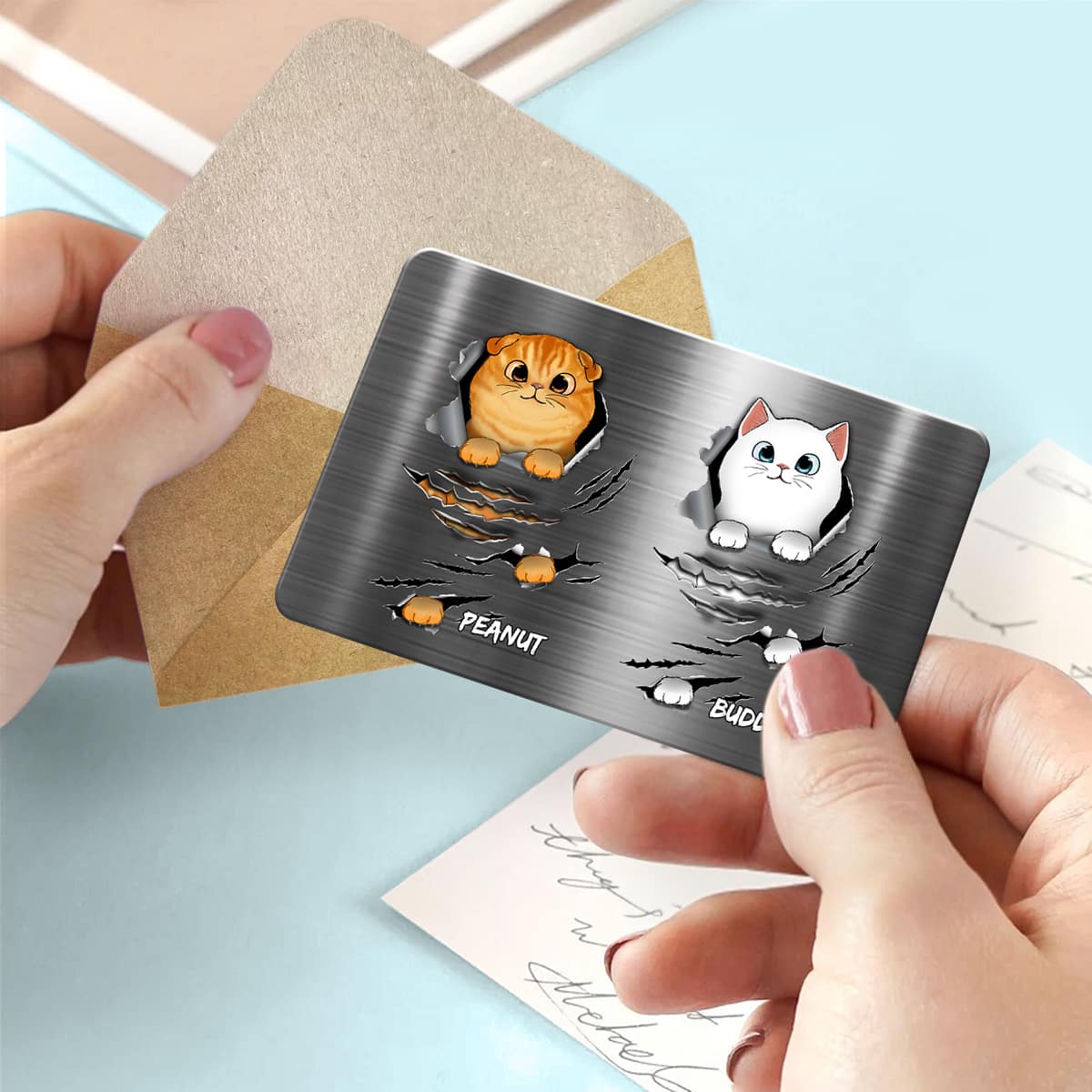 Cats Metal Scratch Personalized Metal Wallet Card