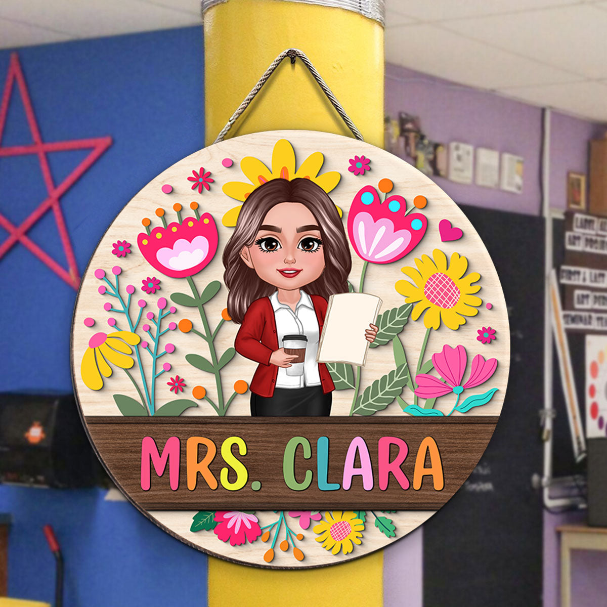 Teacher Flower Pattern Personalized Wood Sign| Back To School Gift For Teachers, Classroom Decoration