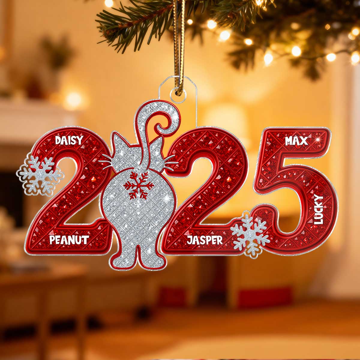 3D Shining Effect Christmas Cat Custom Names - Personalized Acrylic Ornament - Gift For Cat Lovers