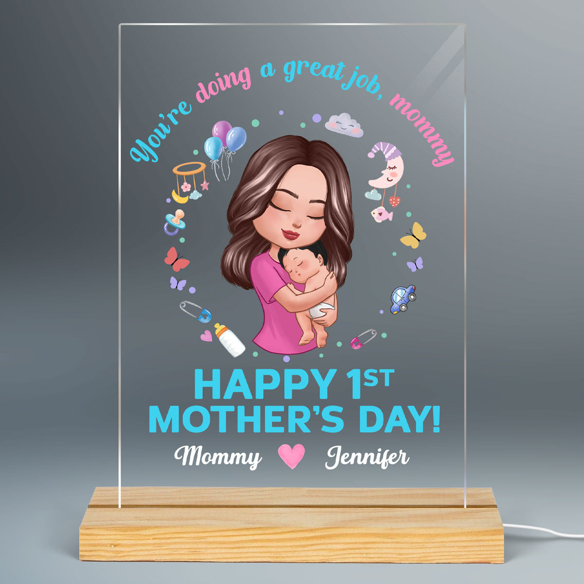 Doll Mom Holding Baby You‘re Doing A Great Job Happy First Mother‘s Day Personalized Rectangle Acrylic Plaque LED Night Light