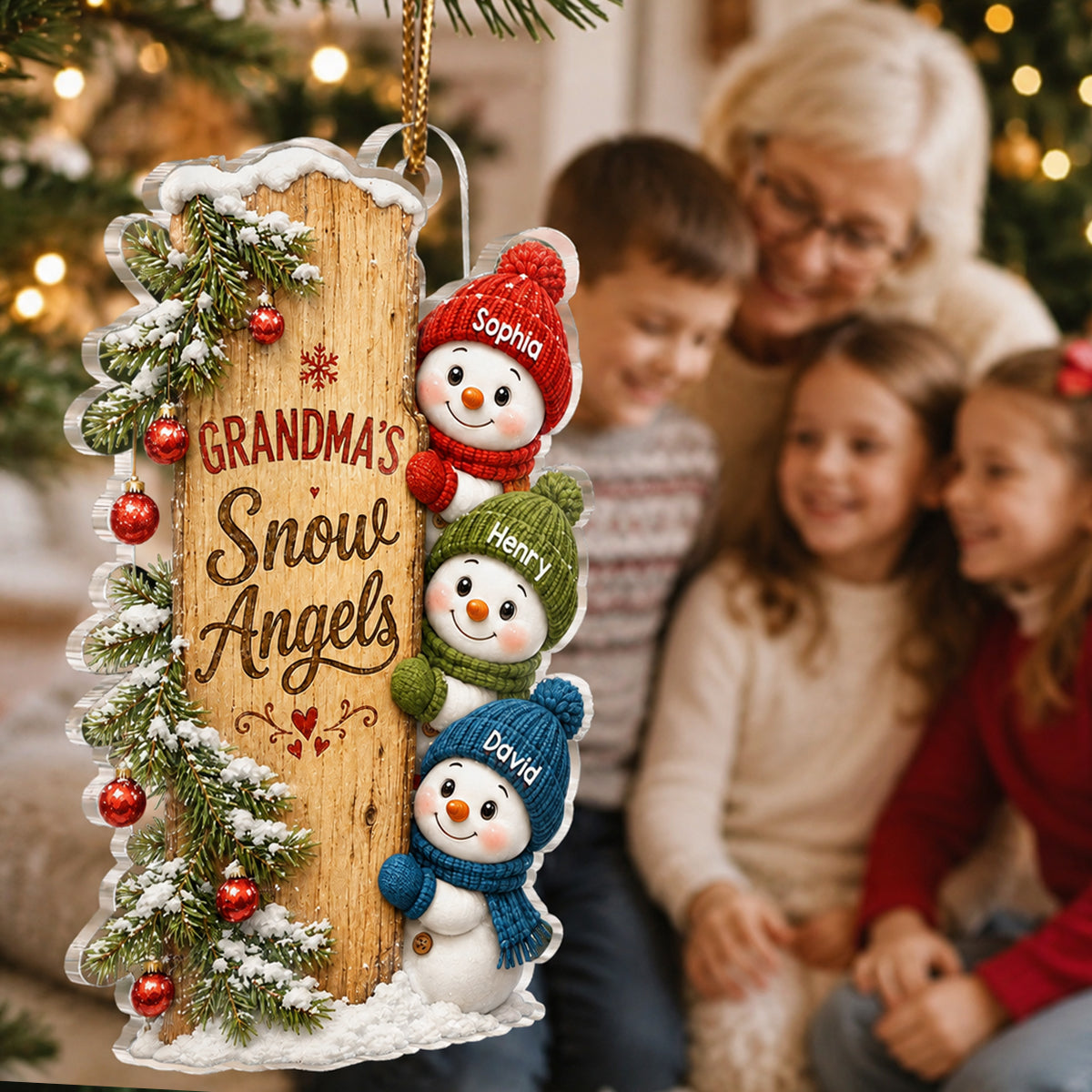 Grandma's Snow Angels - Personalized Acrylic Ornament - Christmas Gift for Grandma