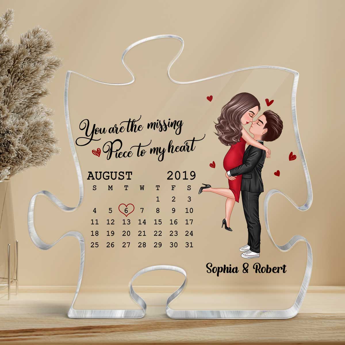 The Day Our Journey Began Couple Kissing Anniversary Date Calendar Personalized Puzzle Acrylic Plaque - Anniversary Gift For Couple - Gift For Him, Gift For Her