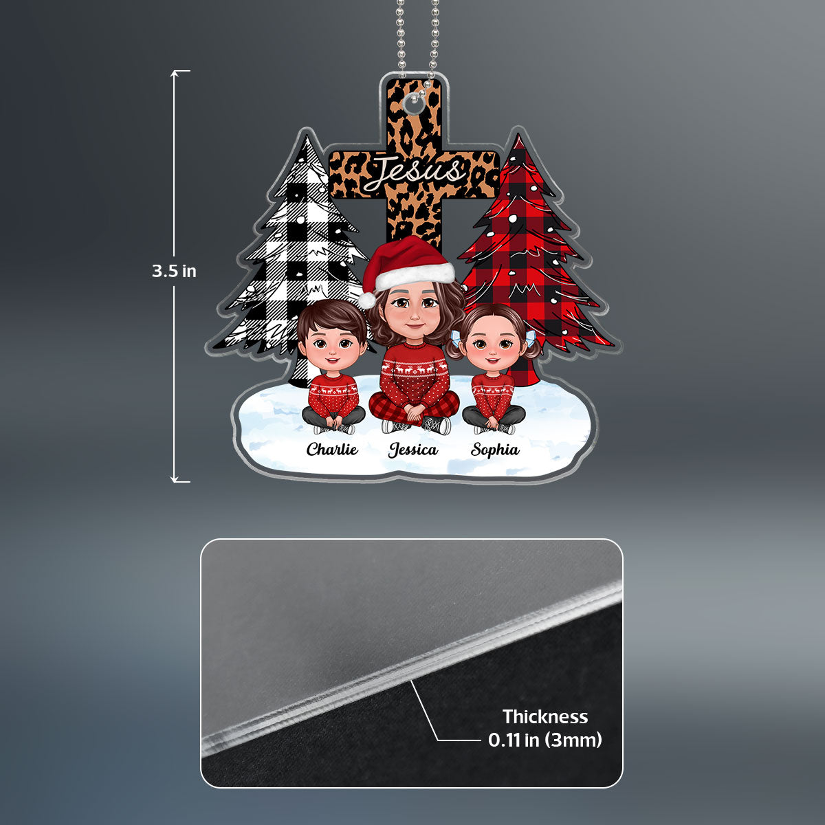 Christmas Tree & Cross Cute Grandma & Grandkids Sitting Personalized Acrylic Ornament