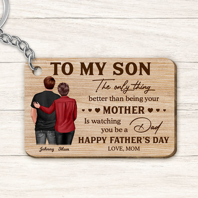 To My Son From Mom Personalized Wooden Keychain| Heartfelt Father's Day Gift For Son