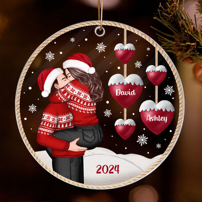 Couple Heartstring Hugging Kissing Personalized Acrylic Ornament, Christmas gift for him, for her