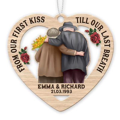 From Our First Kiss Couple Personalized Christmas Wooden Ornament