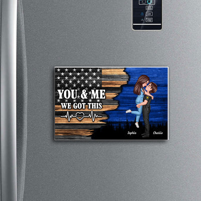 Hero Couple Hugging Kissing Half Flag  Gift by Occupation Gift For Her Gift For Him Personalized Acrylic Fridge Magnet