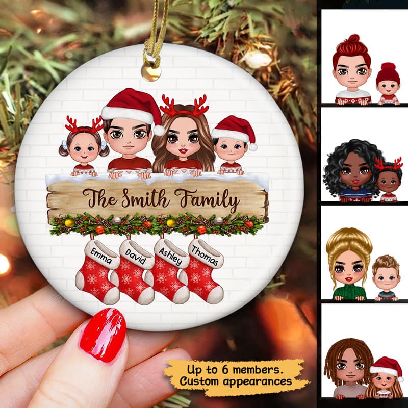 Family Peeking On Christmas Stocking Personalized Circle Ornament