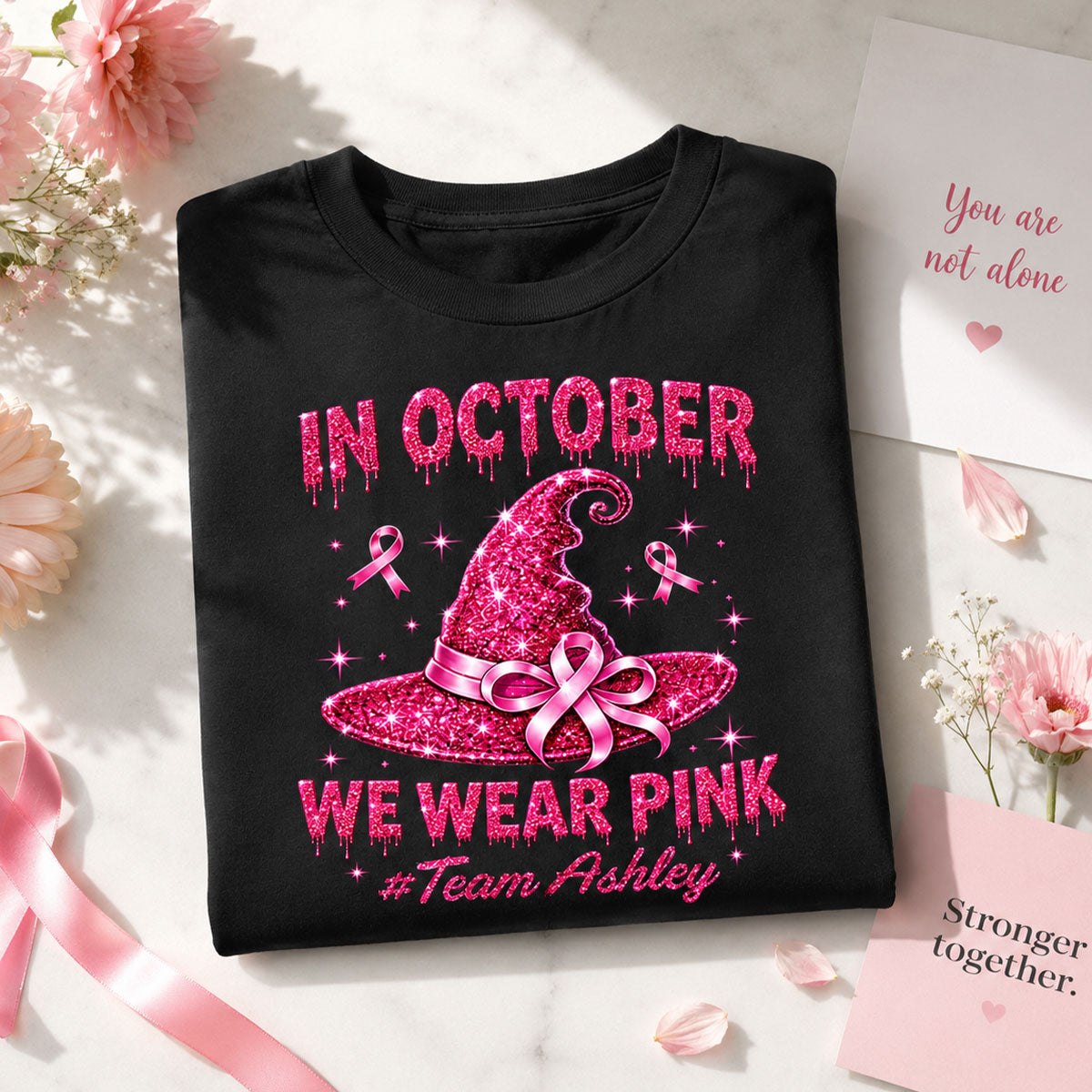 Pink Witch Hat - Personalized Shirt - In October We Wear Pink, Breast Cancer Awareness