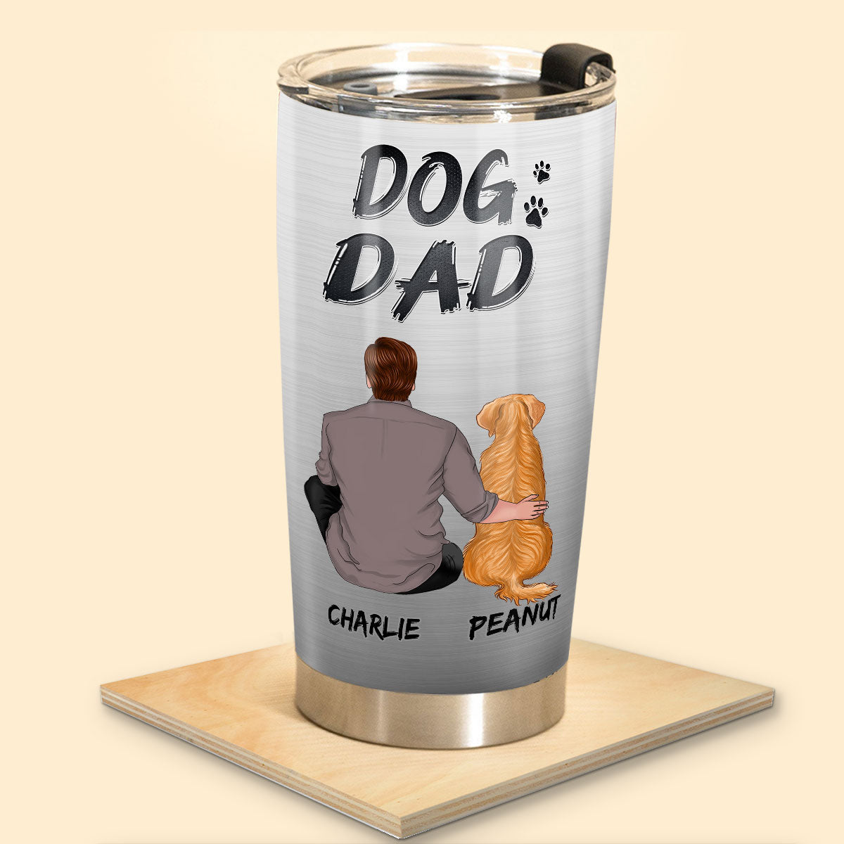 Back View Man Sitting With Dogs Gift For Dog Dad Dog Lovers Personalized Tumbler
