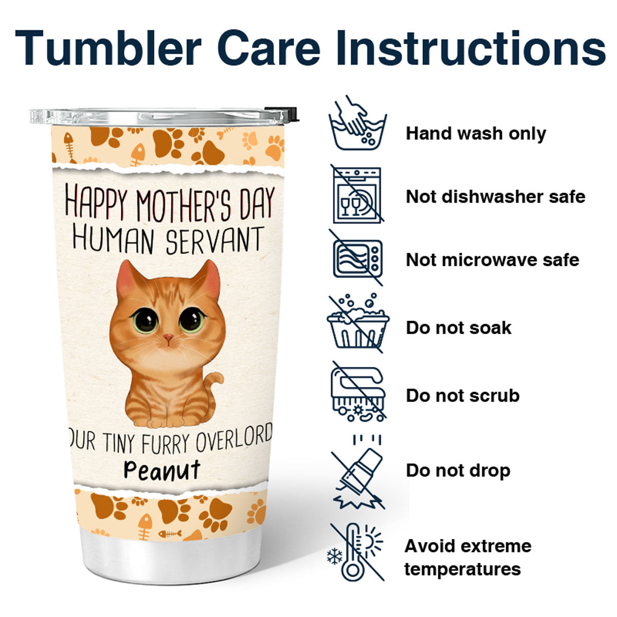 Watercolor Cute Cats Happy Mother‘s Day Cat Human Servant Personalized Tumbler