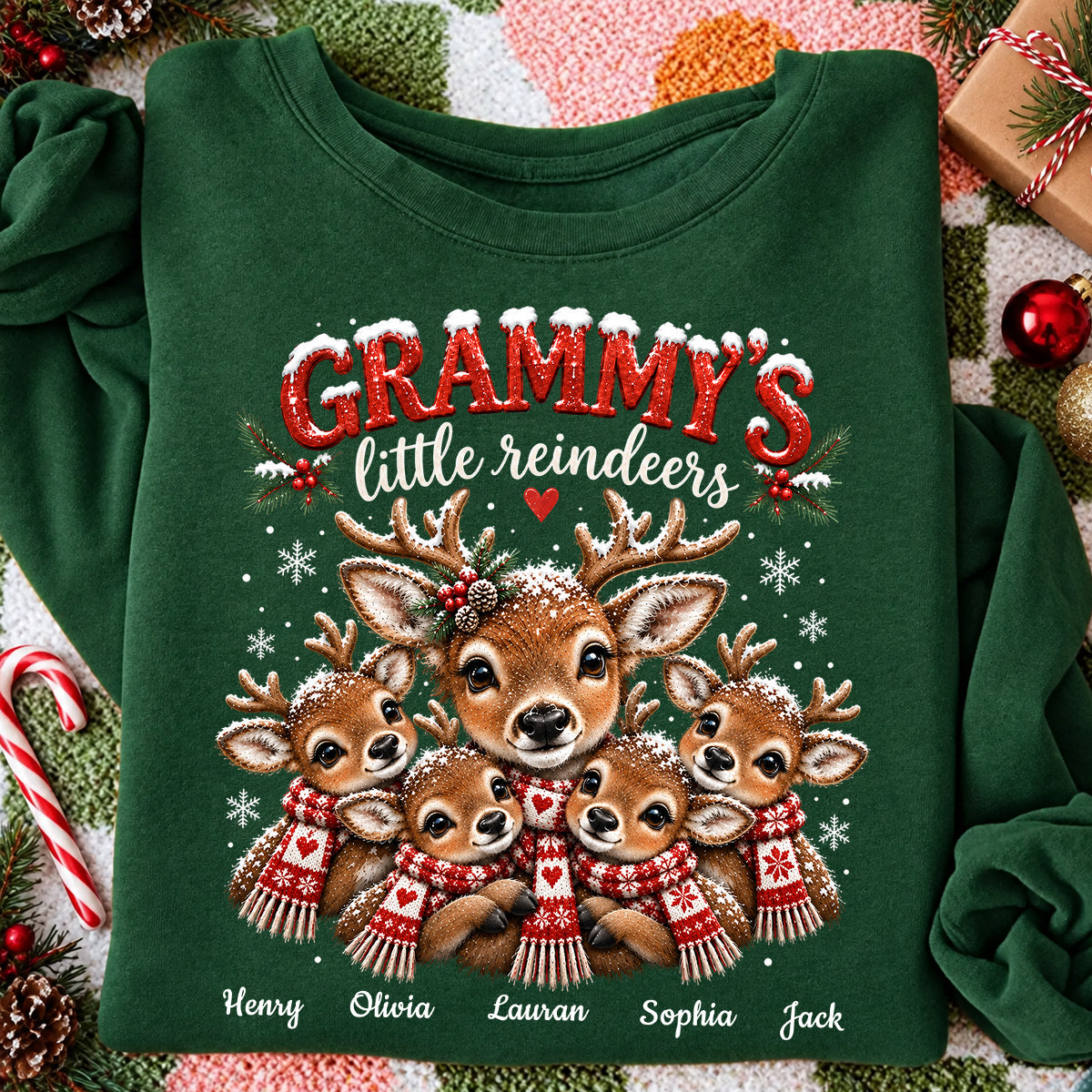 Grandma's Little Reindeers - Personalized Shirt - Trendy Christmas Tee for Grandma