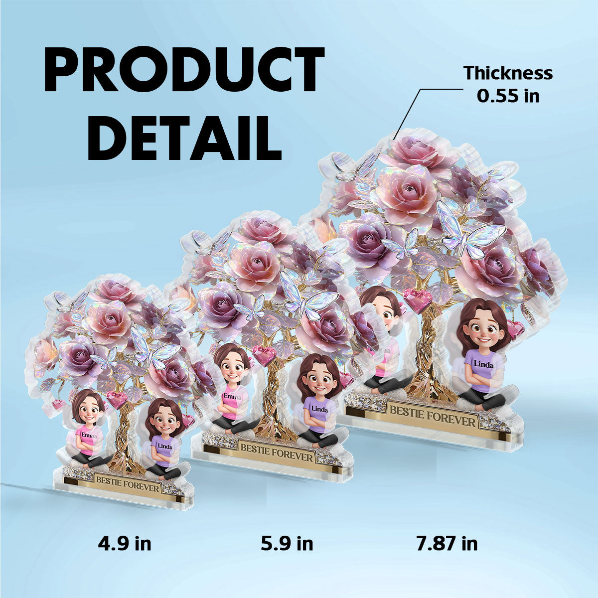 3D Effect Rose Tree Besties Sisters Personalized Acrylic Block Plaque
