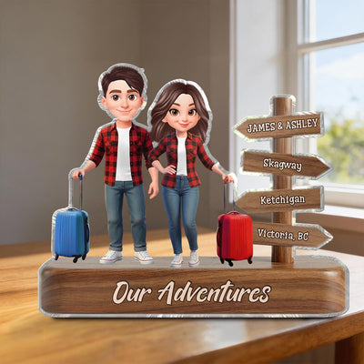 Couple Travel Adventure Traveling Destination 2D Flat - Personalized Acrylic Block Plaque - Gift for Travelers