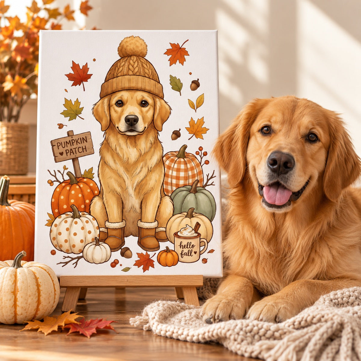 Custom Dog Photo Pumpkin Patch - Personalized Canvas - Fall Gift for Dog Moms, Cat Moms, Pet Lovers