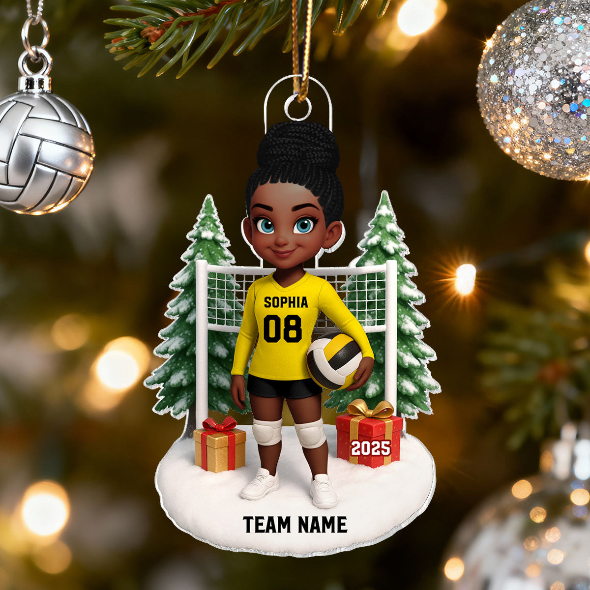 3D Effect Christmas Volleyball Player - Personalized Acrylic Ornament - Gift For Volleyball Lovers, School Volleyball Team