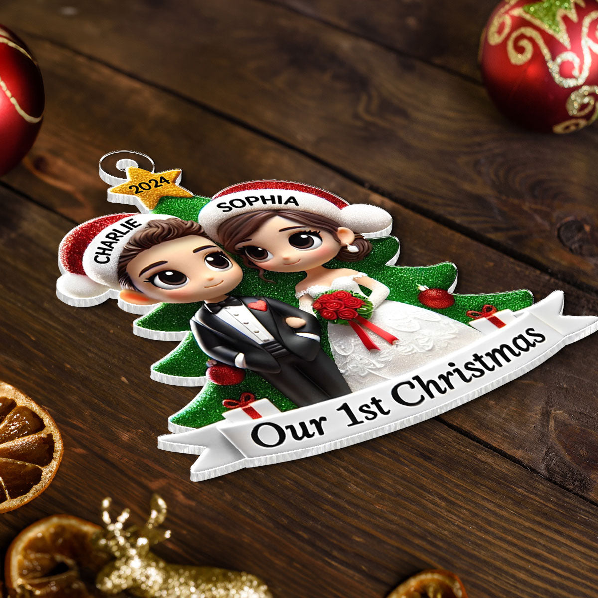 Our First Christmas Married Wedding Couple 2D Flat Acrylic Ornament, MR. & MRS. Gift