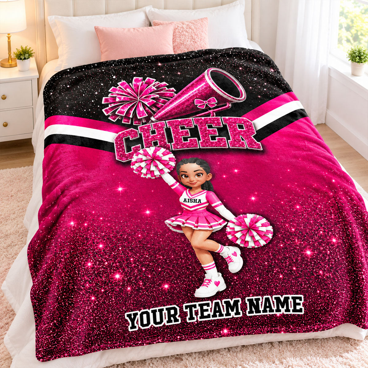 Just A Girl Who Loves Cheerleading Custom Name Team Name - Personalized Fleece Blanket - Christmas Gift For Cheerleaders, Daughter, Granddaughter