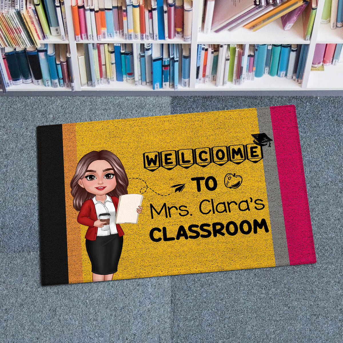 Welcome To Teacher Classroom Pencil Pattern Personalized Doormat, Back To School Gift
