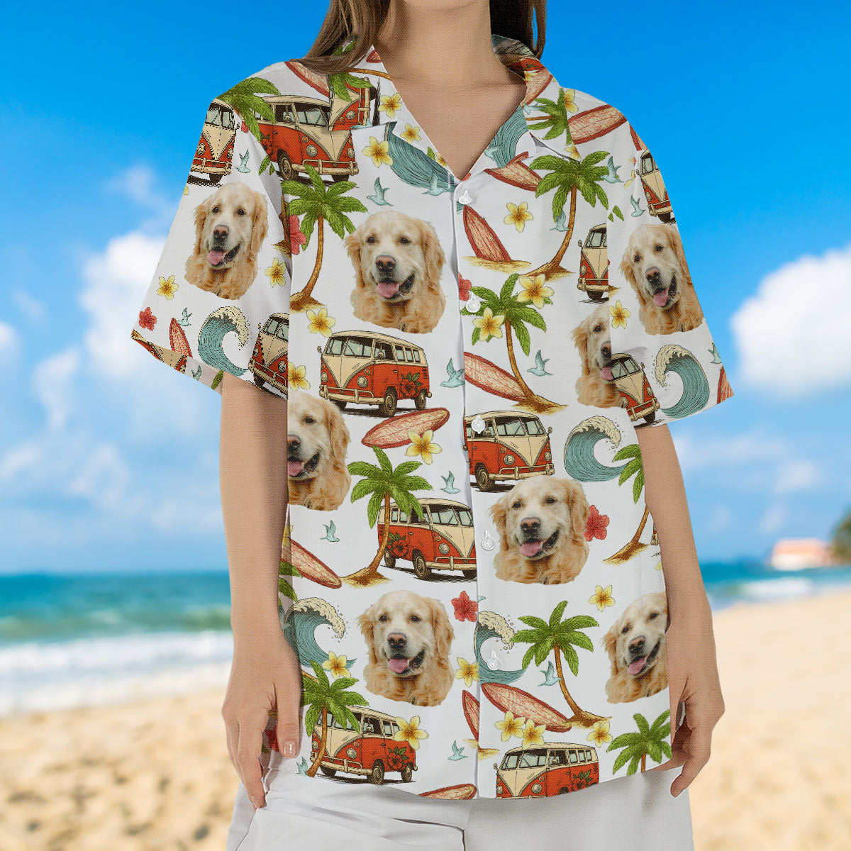 Summer Vibe Pattern Custom Dog Cat Face Personalized Hawaiian Shirt