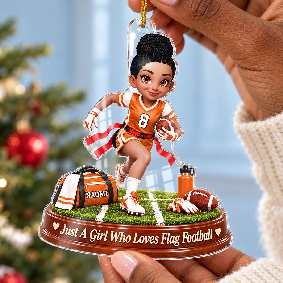 Just a Girl Who Loves Flag Football - Personalized Acrylic Ornament - Christmas Gift for Daughter,Granddaughter