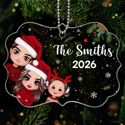 Christmas Peeking Whole Doll Family Kids Dogs Cats Personalized Acrylic Ornament