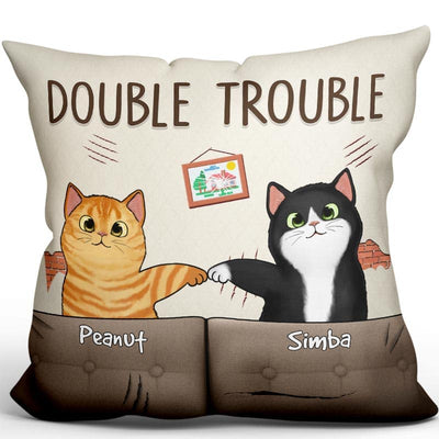 Double Trouble Naughty Fluffy Cats Gift For Cat Lover Personalized Pillow