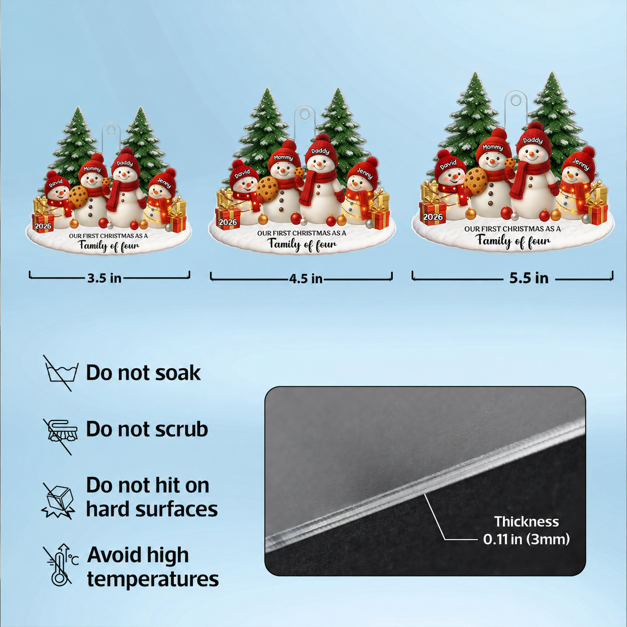 Our First Christmas As a Family of Three Four - Personalized Acrylic Ornament - Christmas Gift for New Parents