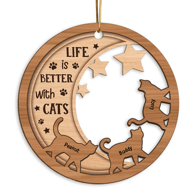 Cats Walking On Moon Personalized Wooden Ornament