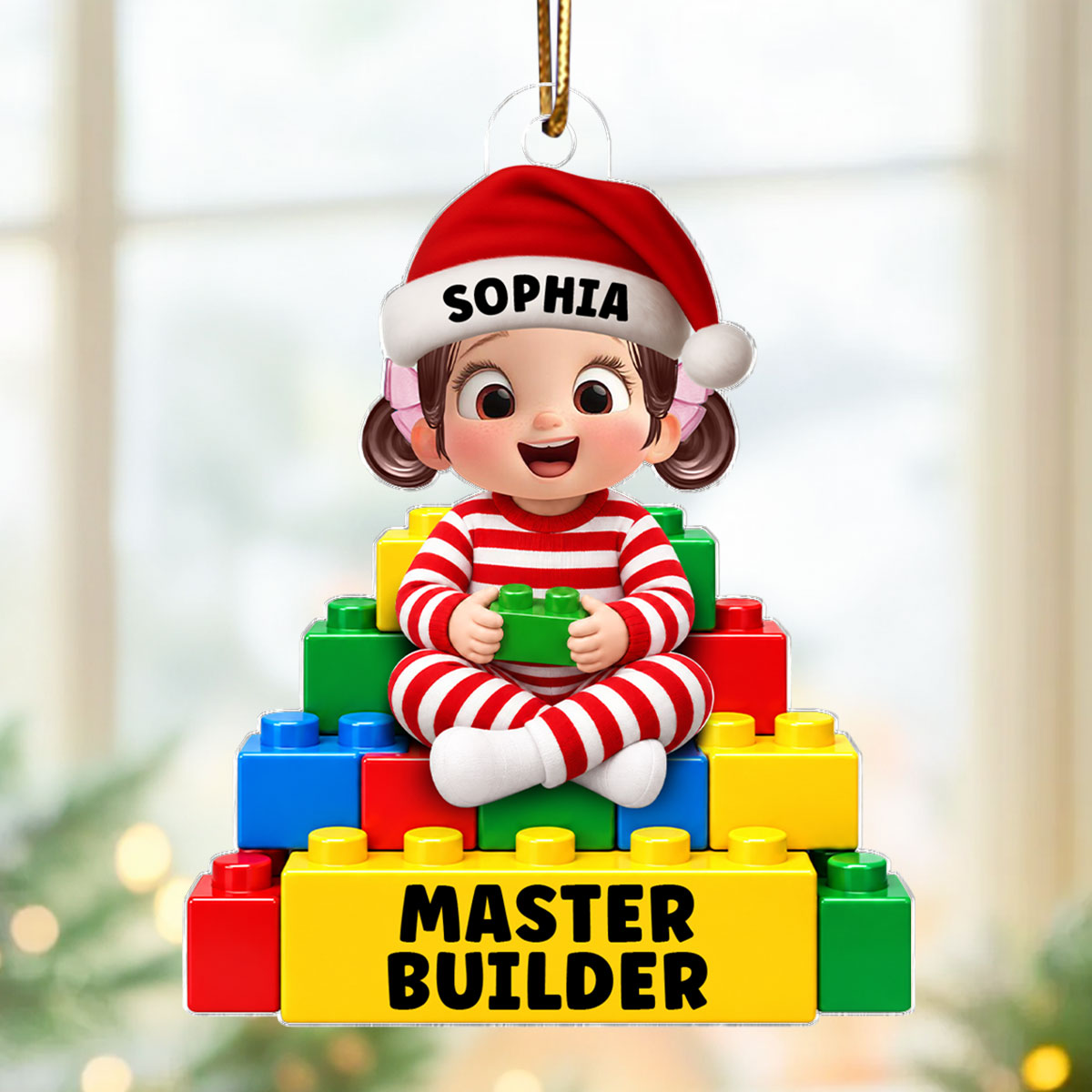 Little Cute Kid Master Builder - Personalized Acrylic Ornament - Christmas Gift For Kids, Son, Grandson, Daughter, Granddaughter