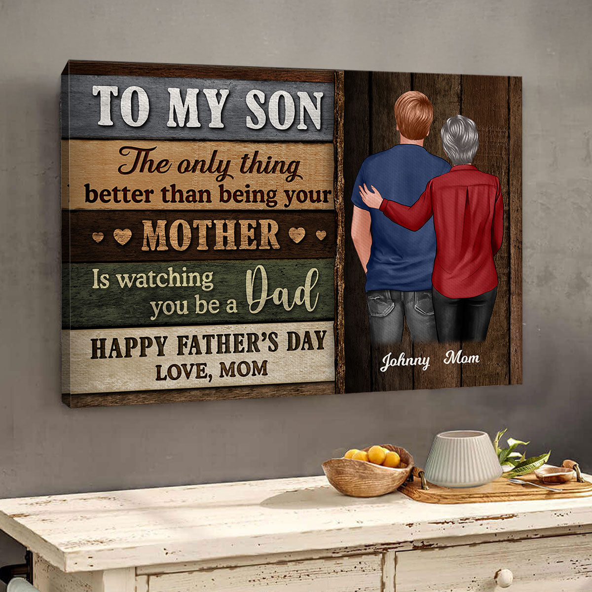 Colored Wood Pallets To My Son From Mom Personalized Wrapped Canvas| Heartfelt Father's Day Gift For Son