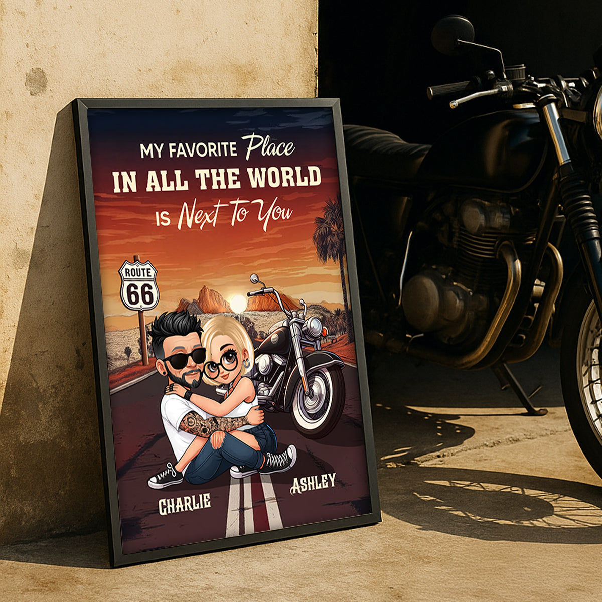 Bikers Couple Riding Partners for Life Personalized Poster, Gift for him, Gift for her