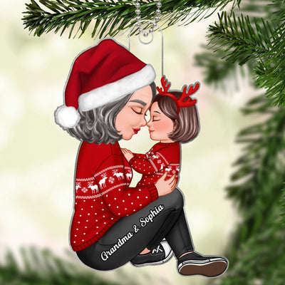 Grandma Mom Holding Kid Side View Personalized Acrylic Ornament