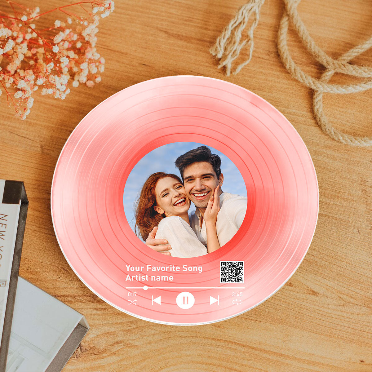 Personalized Vinyl Record with Photo, Scannable QR Code Acrylic Song Plaque, Anniversary  Birthday Gift for Her Him
