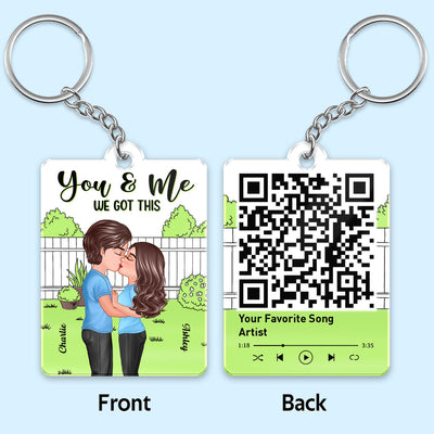 Doll Couple Kissing Green Grass Favorite Song QR Code Personalized Acrylic Keychain