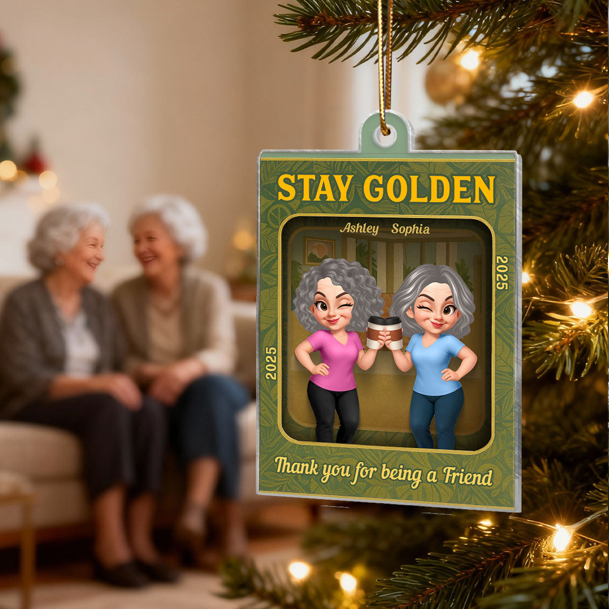 Old Besties Thank You For Being A Friend Retro Toy Box Style - Personalized Acrylic Ornament - Christmas Gift For Best Friends