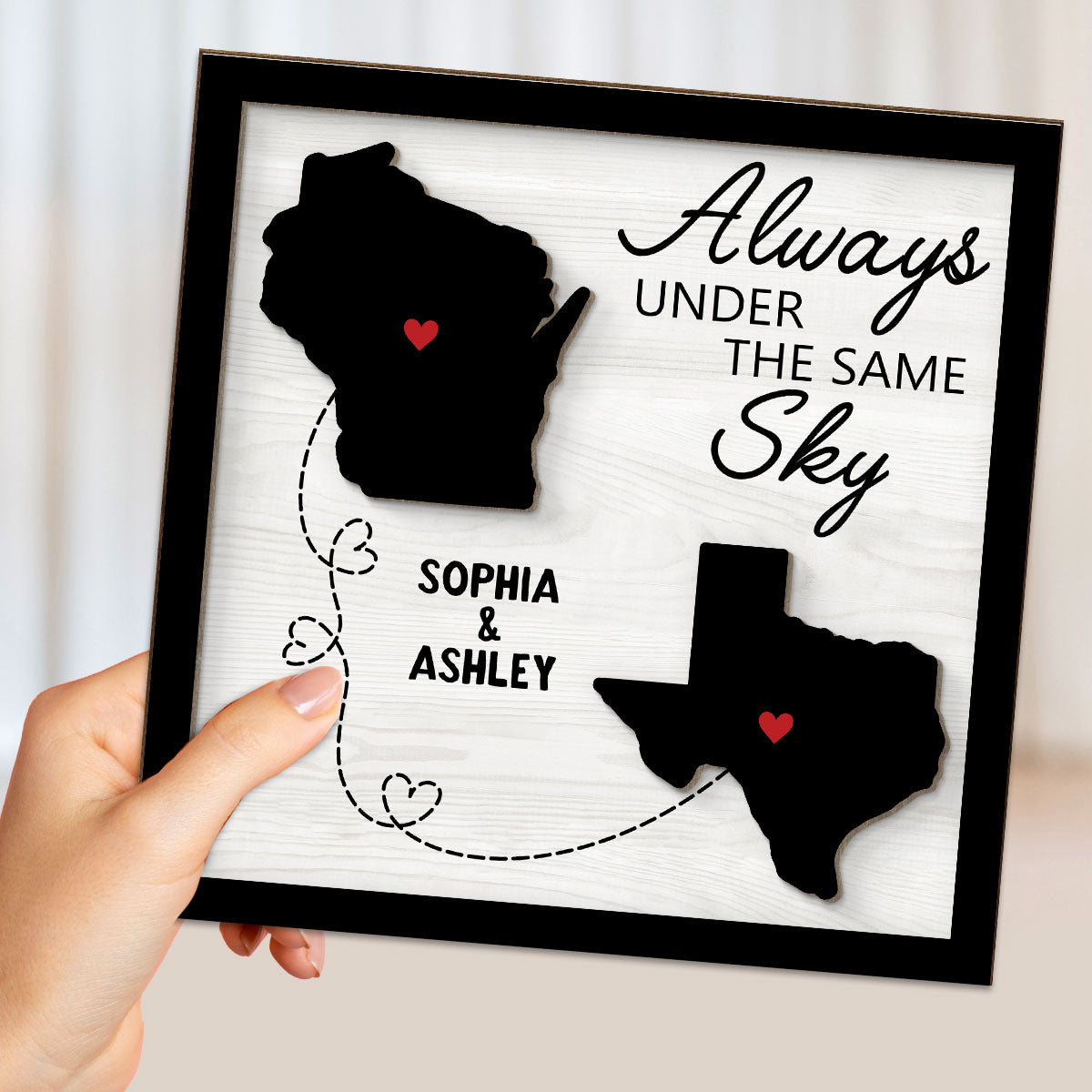 Long Distance Family Friendship State Map Personalized 2-Layer Wooden Plaque, Togetherness Christmas Gift