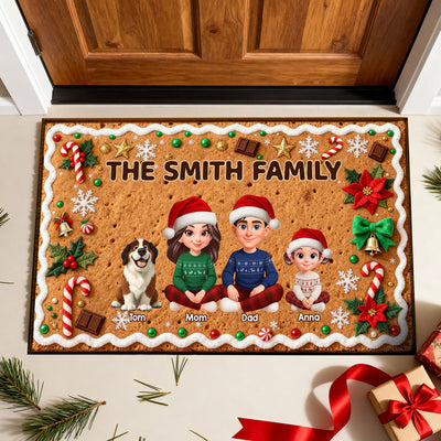3D Effect Gingerbread Theme Beautiful Family Together Christmas - Personalized Doormat