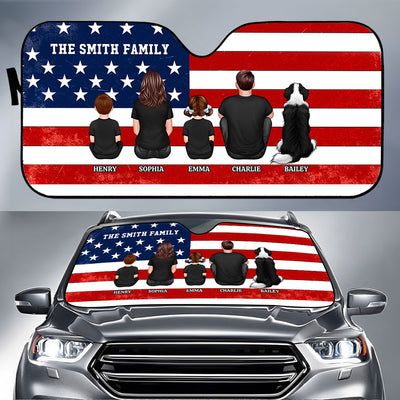 Family Sitting Back View Nation Flag Personalized Car Sun Shade