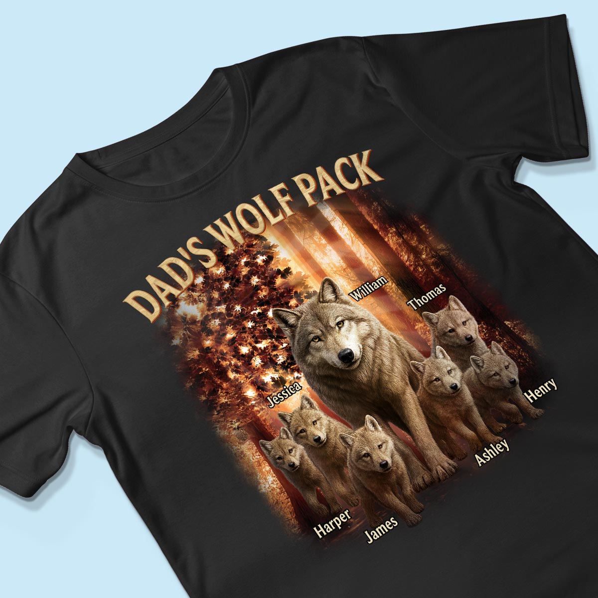 Dad's Wolf Pack Nation Flag Forest Personalized Shirt| Coolest Father's Day Gift For Dad, 4th of July Shirt