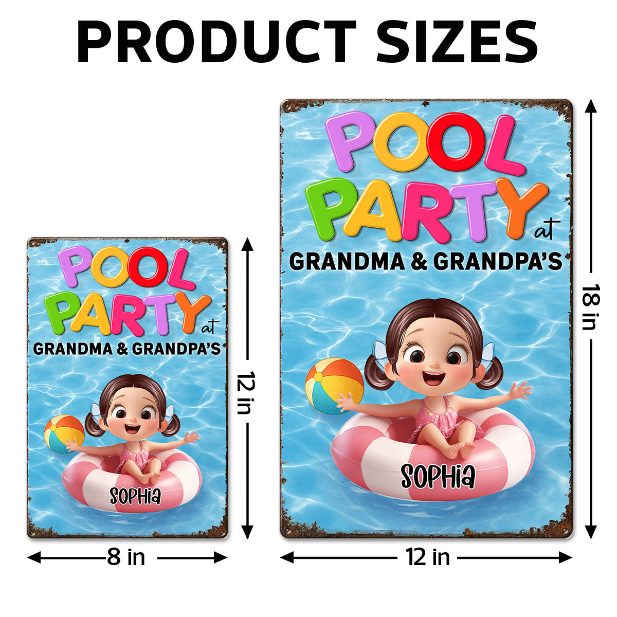 Pool Party at Grandma & Grandpa Personalized Metal Sign, Grandkids Summer Sign