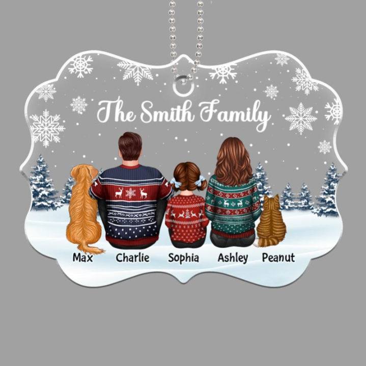 Family Dad Mom Kids Dogs Cats - Personalized Acrylic Ornament