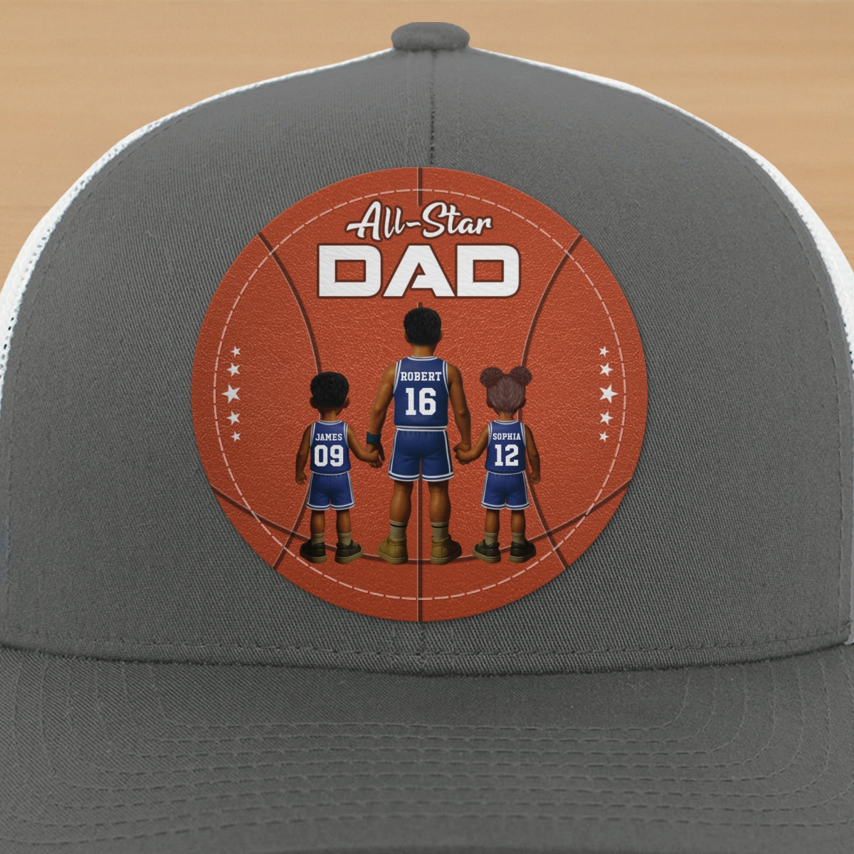 All-Star Dad Basketball Dad & Kids Personalized Leather Patch Hat
