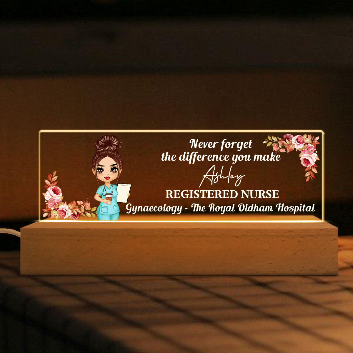 Nurse Gift Never Forget The Difference You Make Personalized Acrylic Block Night Light