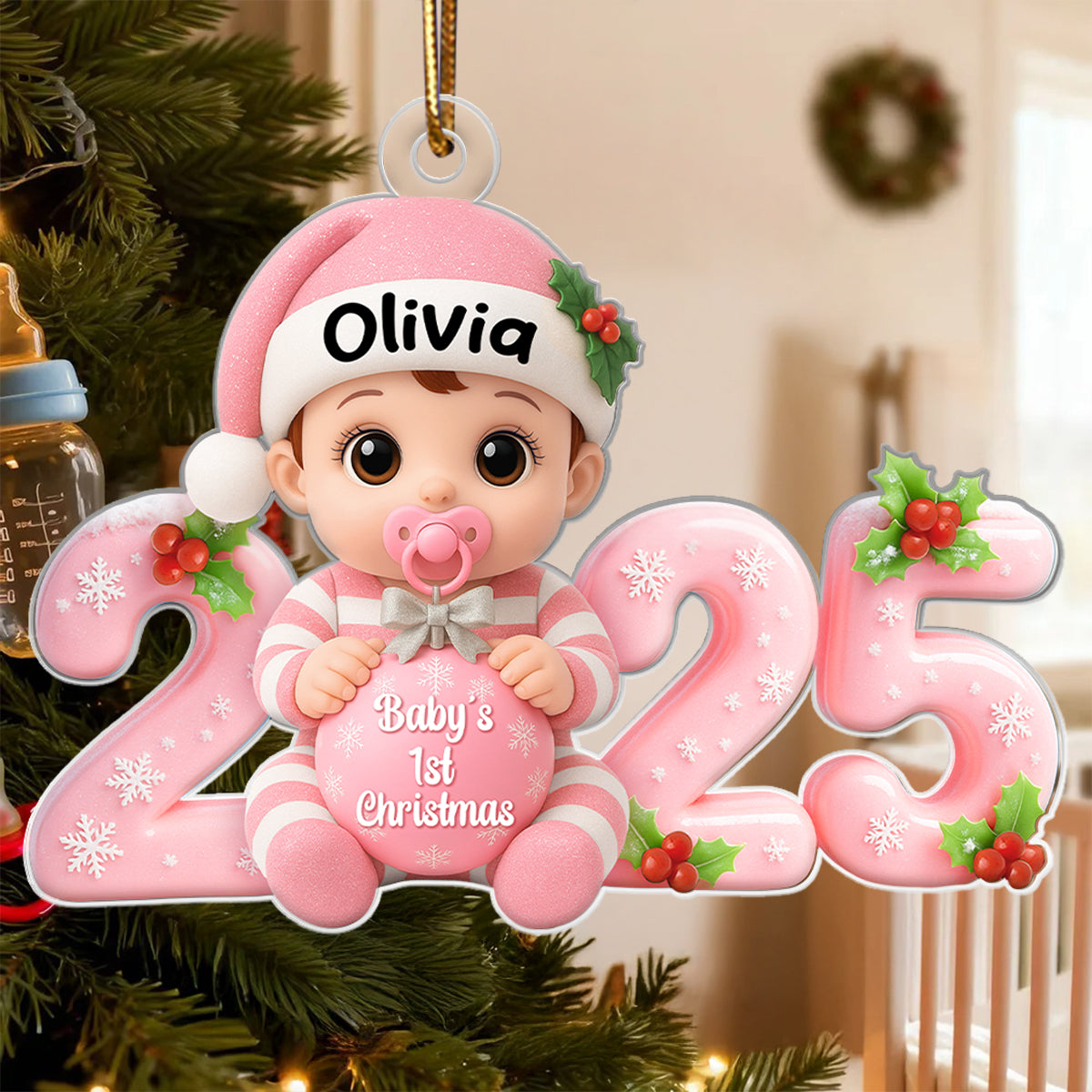 3D Effect Baby 1st Christmas 2025 - Personalized Acrylic Ornament - Heartwarming Christmas Gift For New Born, Baby