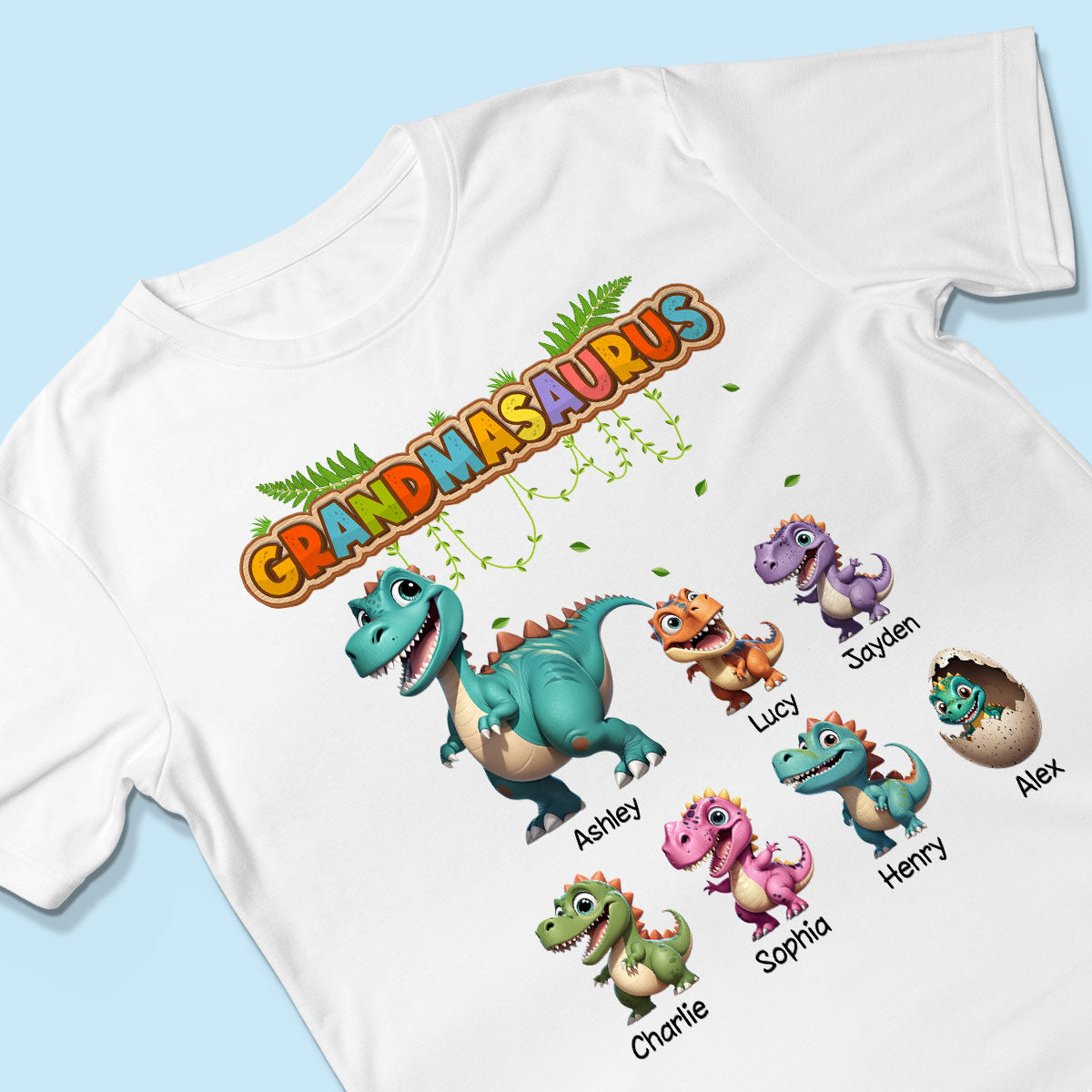 Grandmasaurus And Kids Colorful 3D Effect Cute Dinosaurs Personalized Shirt, Gift For Grandma