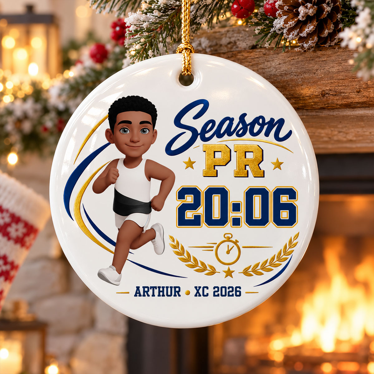 Season PR Cross Country Runner - Personalized Ceramic Ornament - XC PR Keepsake For XC Athlete, Gift For Daughter, Gift For Son
