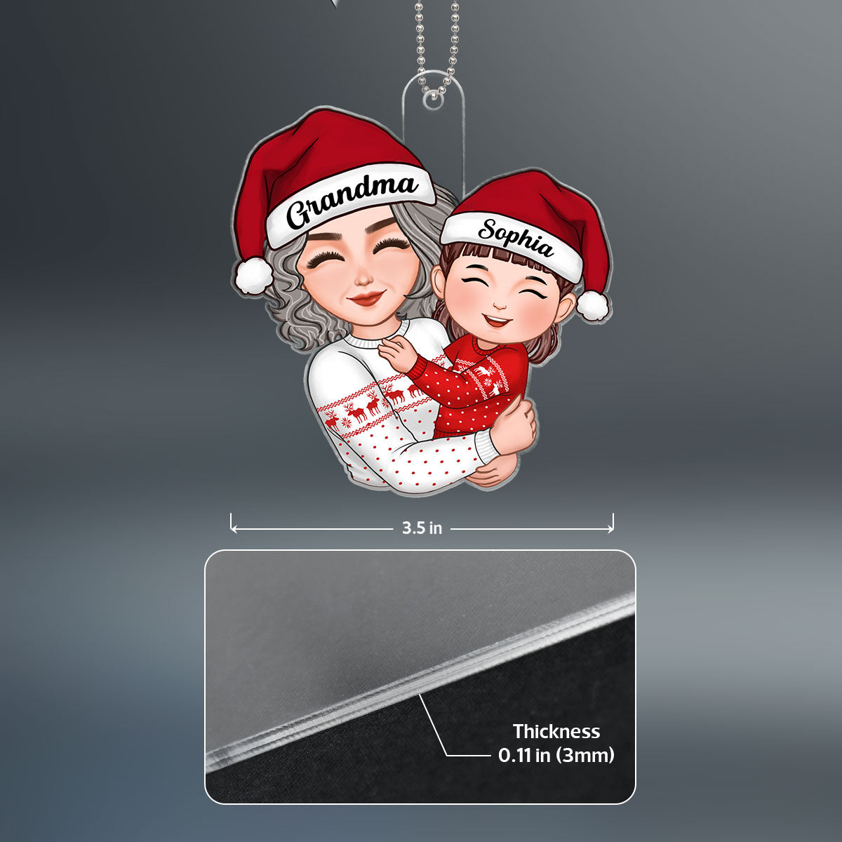 Cute Grandma Mom Hugging Kid Christmas Gift For Granddaughter Grandson Personalized Acrylic Ornament