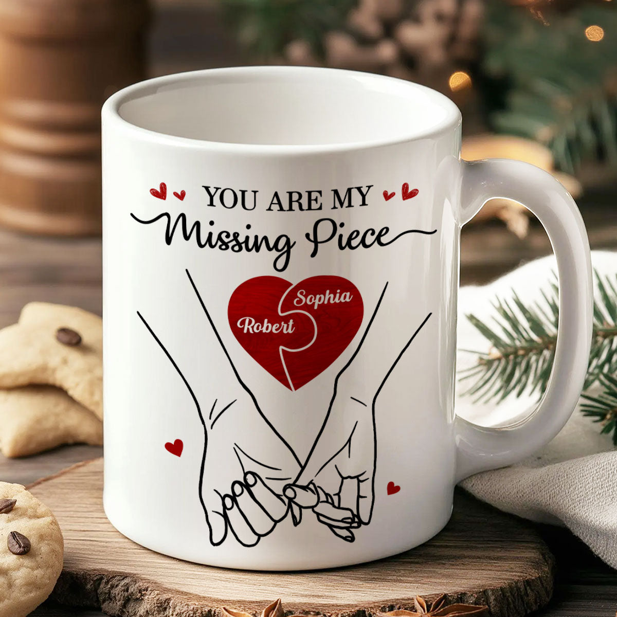You Are My Missing Piece Couple Hands Outline Anniversary Gift  Gift Personalized Mug